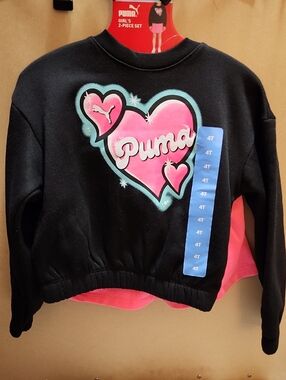 Puma Girls 2-Piece Set – Size 4T (NWT) | Black Crewneck + Pink Skorts